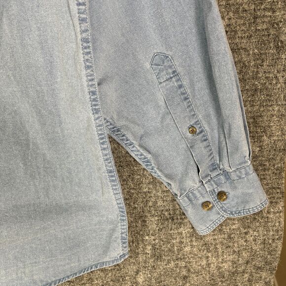 Red Head Shirt Mens L Button-Up Camp Field Outdoor Hike Chore Cottage Denim - Picture 9 of 13